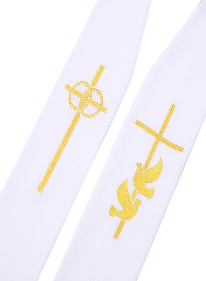 D DODOU Adult Embroidery Clergy Cross Stole for Church Traditional Wedding Pastor Stole (White 1) - Image 4